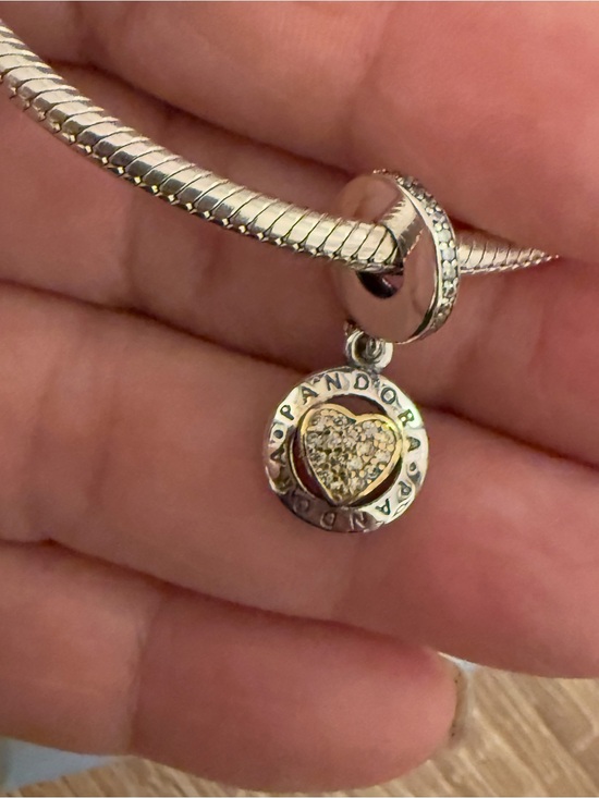 Pandora Jewelry - Pandora Two-Tone Heart Dangle Charm in Silver and Gold